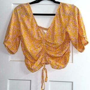Floral Yellow Ruched Women's Top